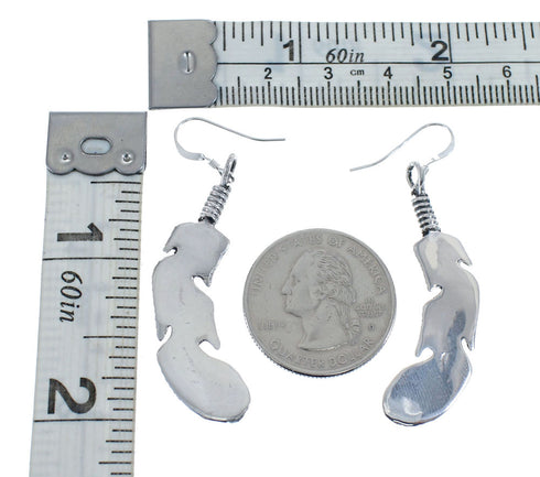 Native American Turquoise Sterling Silver Feather Hook Dangle Earrings NX11508